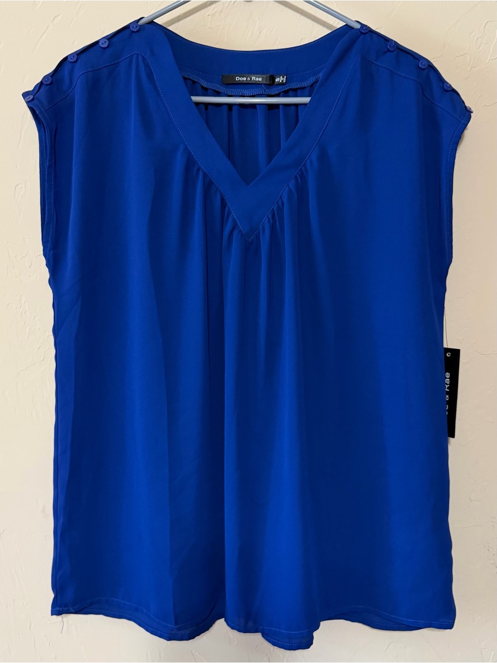 Doe & Rae V-Neck Cap Sleeve Top in Royal Blue